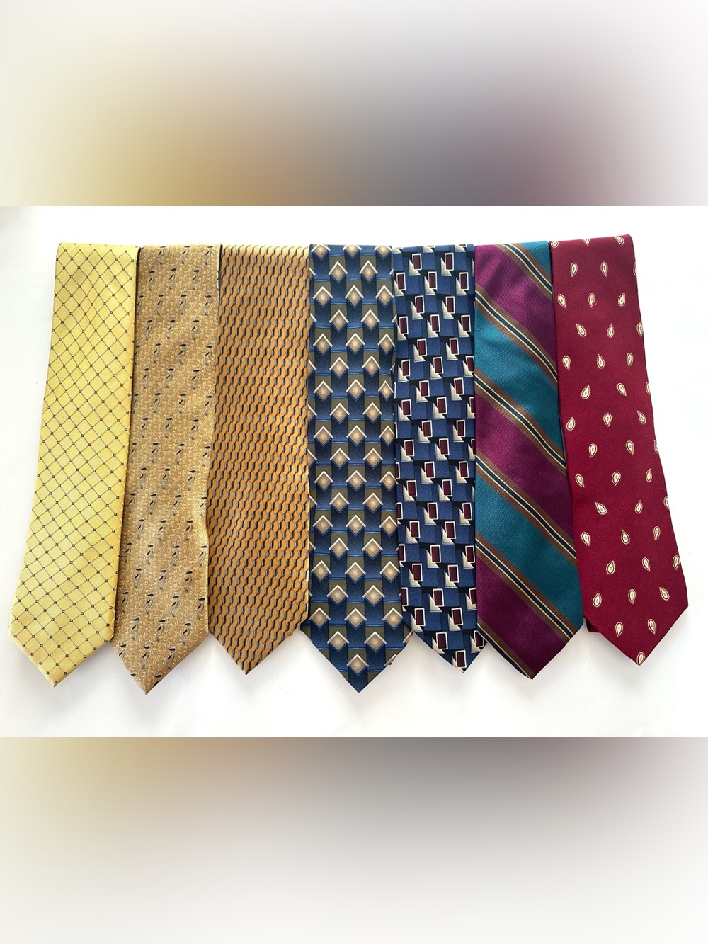 100% Silk Classic Men's Assorted Necktie Lot of 7 Color Designer Assortment RARE